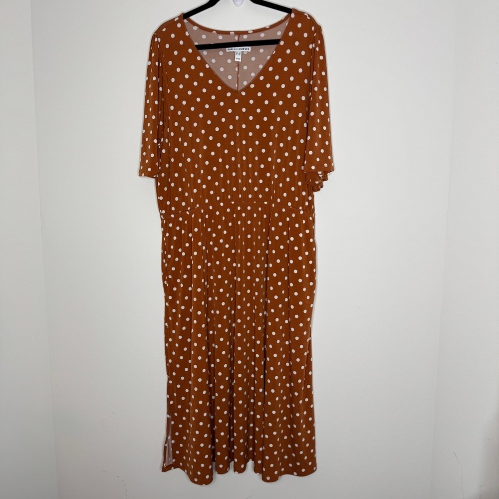 Girl with Curves Polka Dot V-Neck Midi Dress 1X - Picture 2 of 6